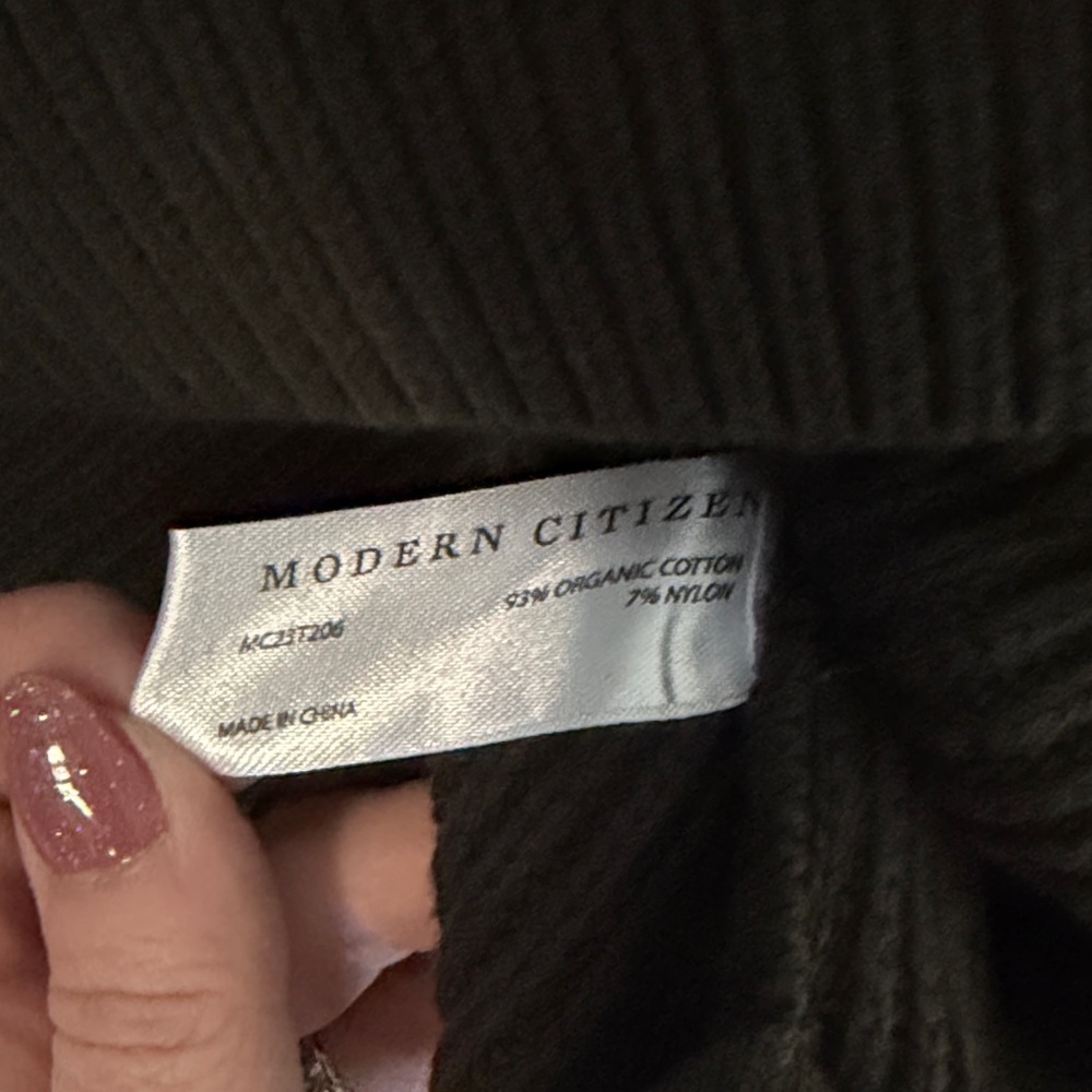 Modern Citizen Olive Crewneck Sweater with Side Zips - Picture 3 of 5